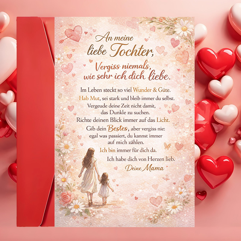 E-shop 2 Stück (1 Karte & 1 Umschlag) Schöne Tochter Liebesgrußkarte von Mama – Zweisprachig Englisch/Herzliche Botschaft – Geeignet für Familie,
