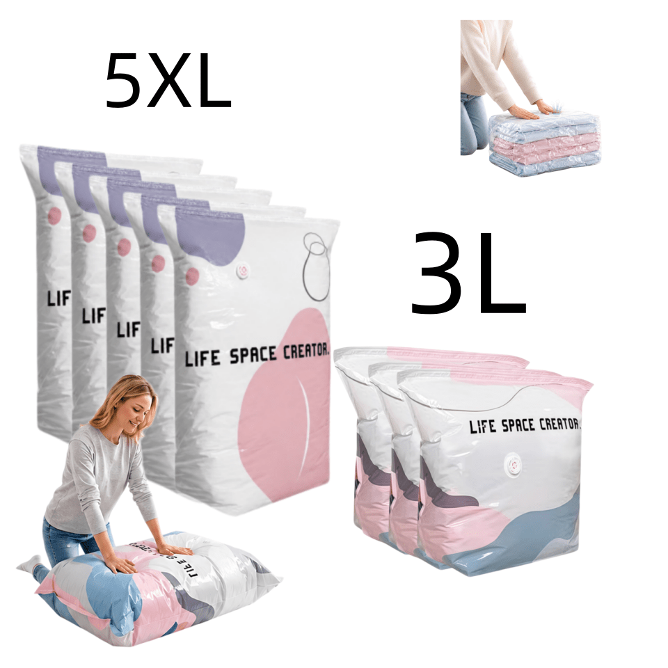 TEMU Set da 8 sacchetti sottovuoto per uso , senza pompa richiesta, salvaspazio, con chiusura a pressione, adatti per abbigliamento, coperte, viaggi,