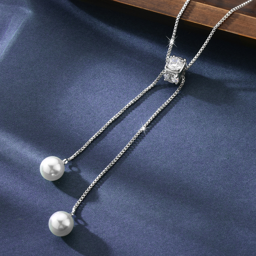 TEMU A Stylish And Versatile Long Tassel Necklace Featuring Artificial Pearls And Cubic Zirconia, Perfect For Women To Wear At Daily Parties