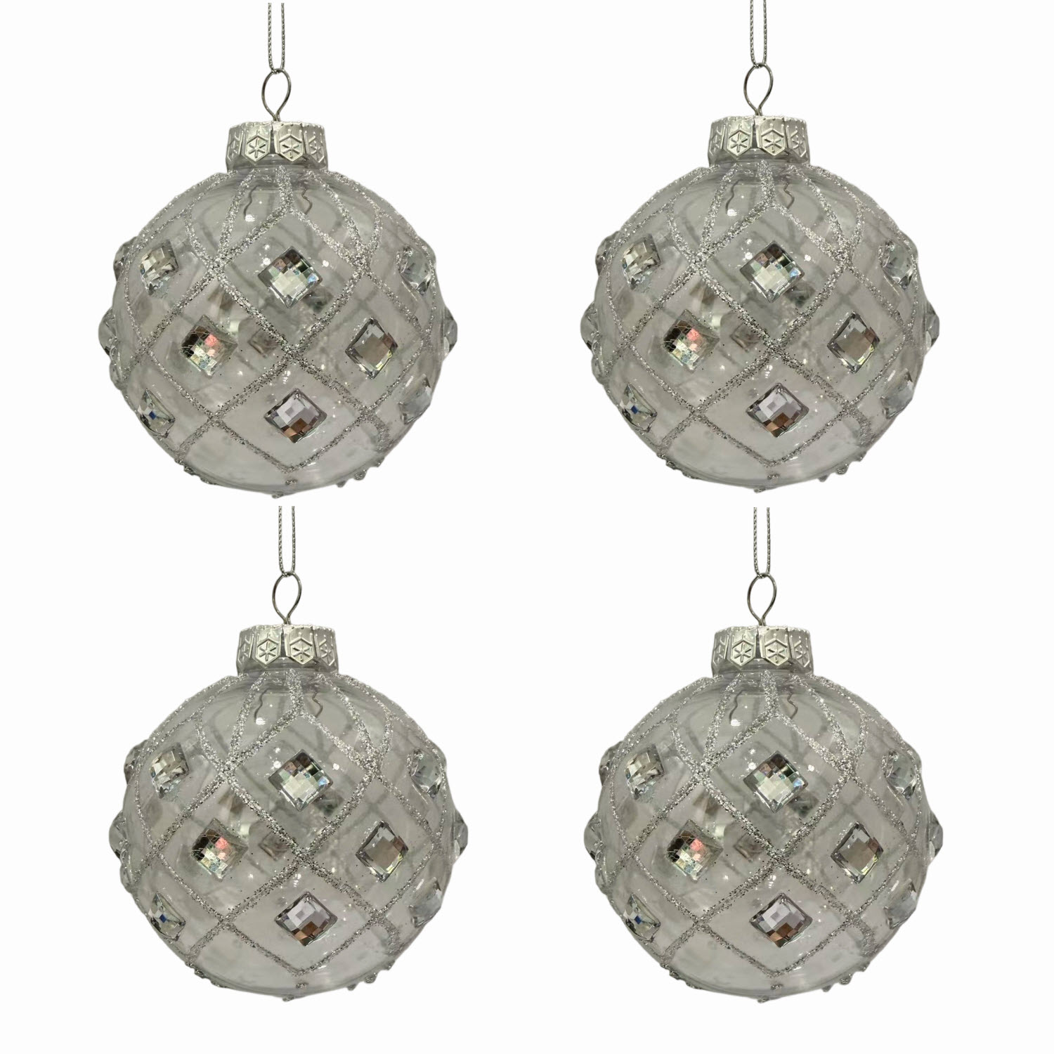 TEMU 4 pezzi di decorazioni natalizie a sfera trasparenti da 3.94' con diamanti, lussuose decorazioni per albero di Natale dipinte a , grandi