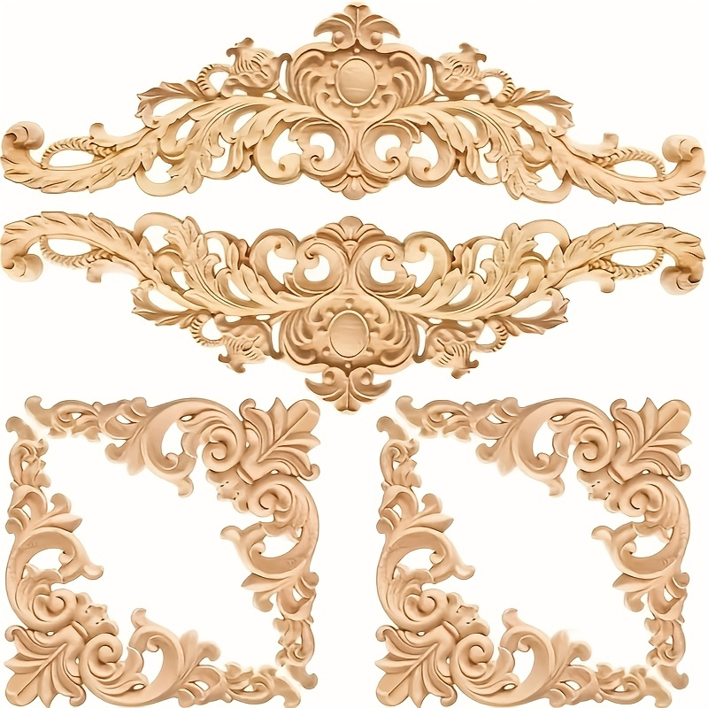 4 5 6pcs vintage wood carving appliques elegant unpainted wooden carved pendants beige for diy furniture ideal for bed door cabinet wardrobe home decor enhancement art supplies craft tools woodworking material