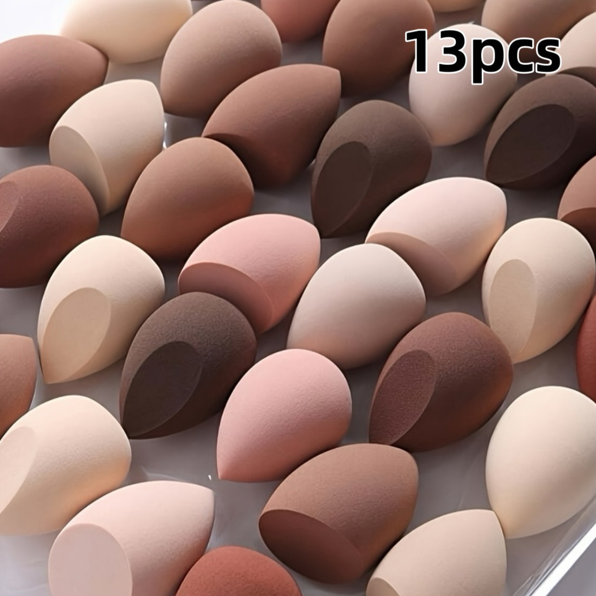 13pcs Random Brown Series Makeup Sponges, Super Soft, Suitable For Types, Ideal For Blush, Loose Powder, Pressed Powder, Liquid Foundation, And Other Cosmetics