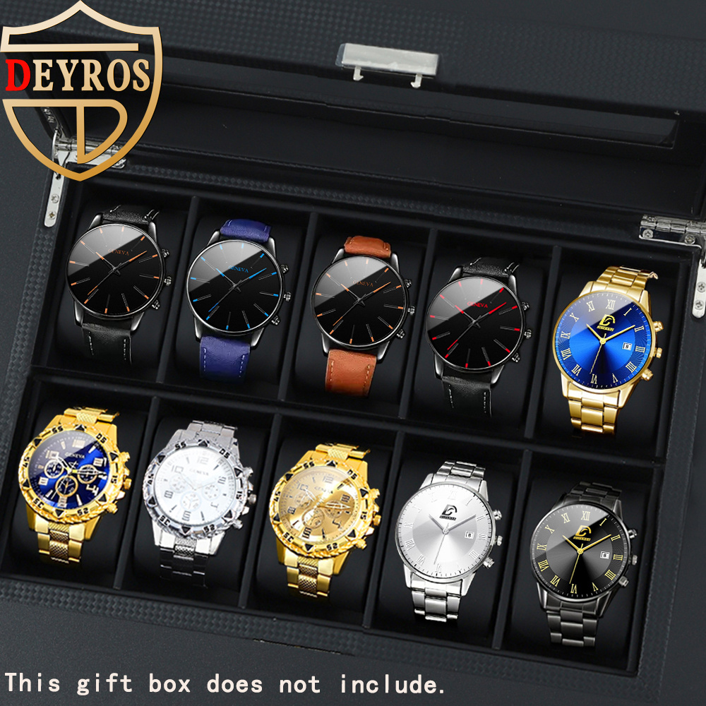 10pcs/ set Men Watch Set, Fashion Watches for Men Analog Alloy & Faux Leather Quartz Mens Watches, Multiple Color Men Watches, Ideal Choice for Gifts Wrist Watch, Reloj Para Hombre.