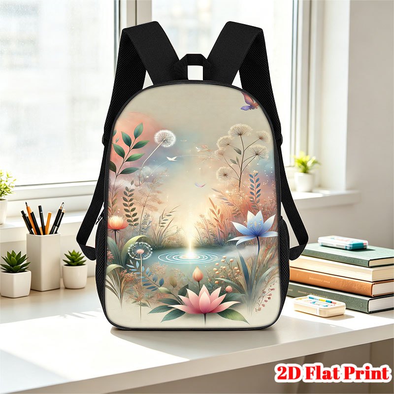 item picture 1pc   floral landscape backpack large capacity travel backpack for men and women lightweight computer bag laptop shoulder bags for college hiking camping 2d   printing 2d flat