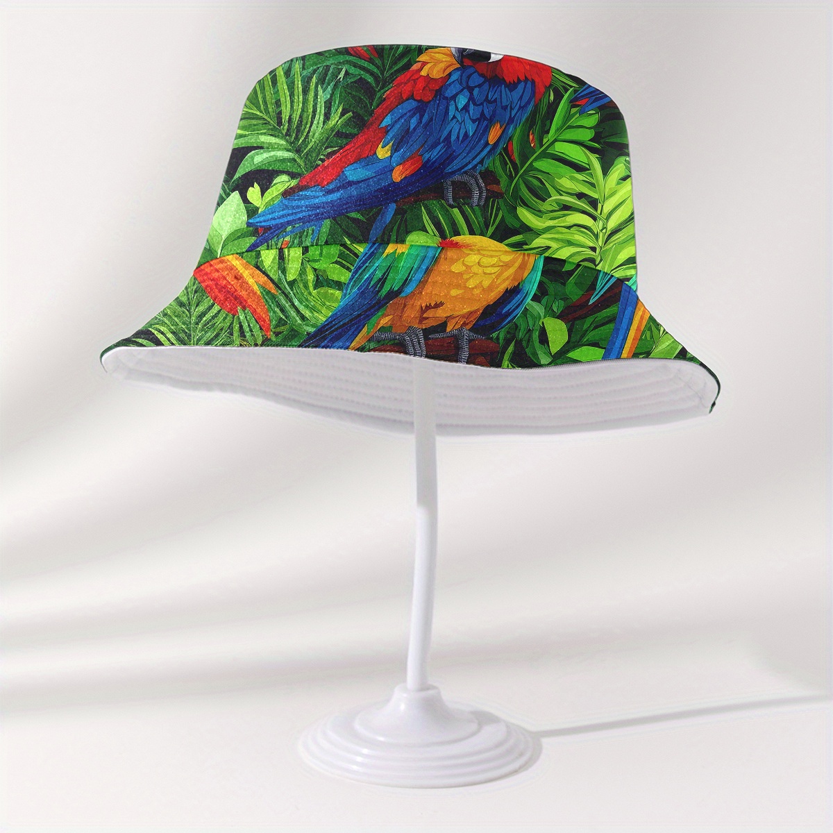 TEMU 1pc Full Printed Double-sided Fisherman Hat, Universal Fisherman Hat With Parrot, Leaves, And Flowers, Fashionable Summer Men And Women, Perfect