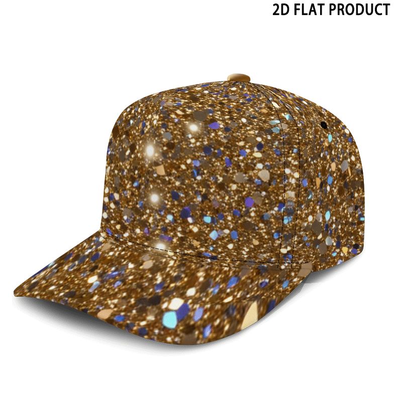 TEMU Golden Glitter Baseball , Sparkle Hat, Shimmer Dad Hat With Full Print For Outdoor And Casual Wear, For Festive Events, Without Battery