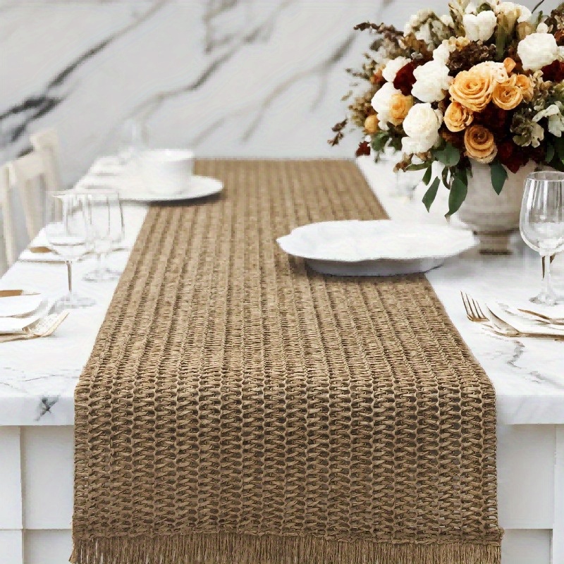 TEMU Bohemian Style Tablecloth, Table Flag With Tassel, Hand, Suitable For Dining Rooms, Kitchens, , Kitchen Home Decor