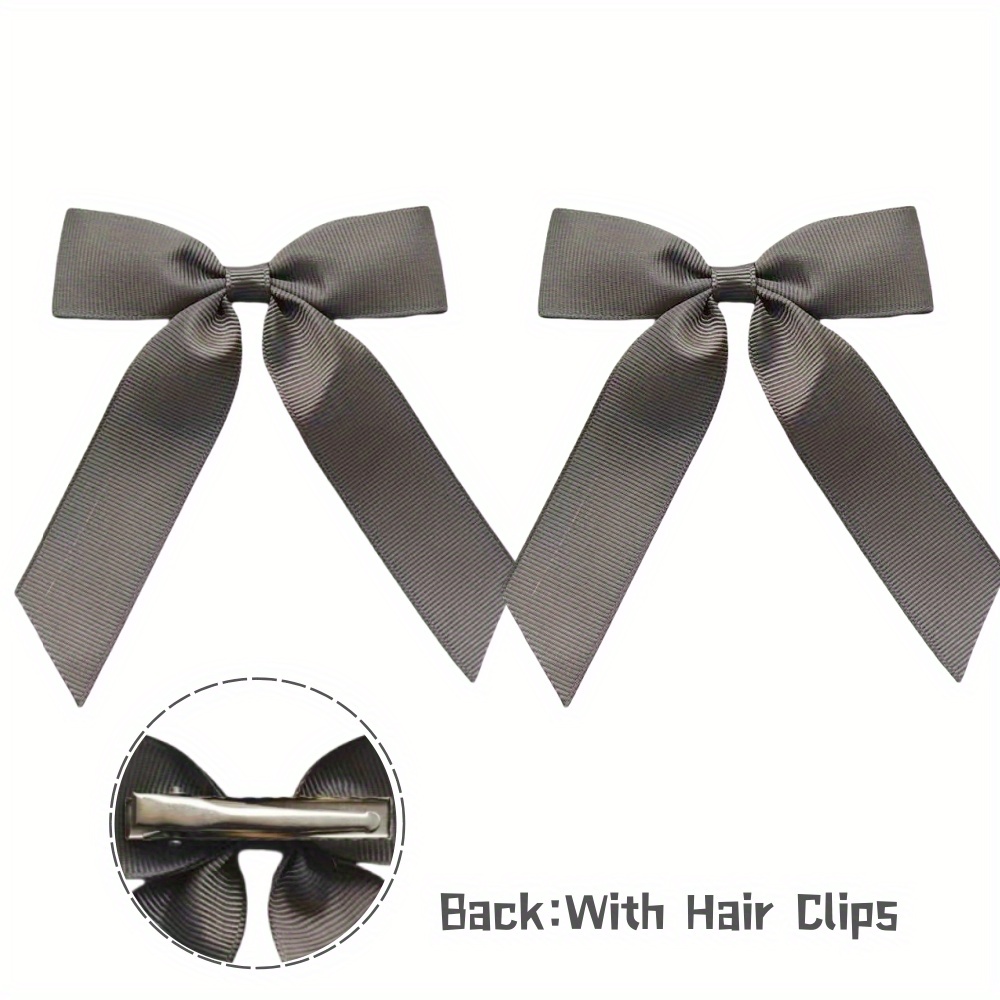 2pcs Solid Color Bow Short Tassel Hair Clip Set