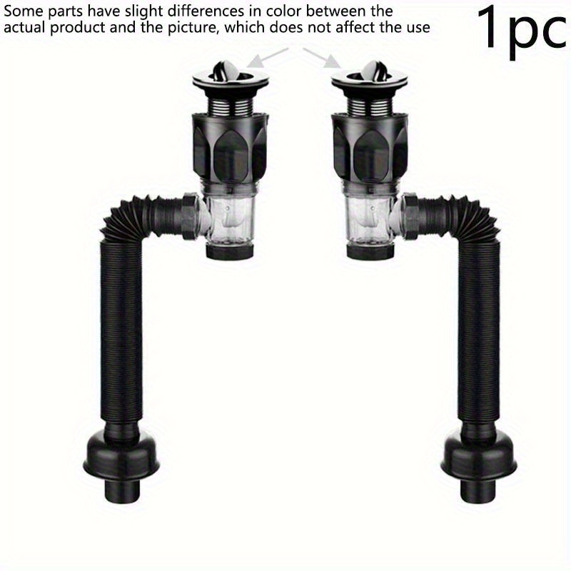 TEMU 1 Bathroom Sink Drain Kit With Extendable P-trap, Installed Straight Or - Durable Stainless Steel And Abs Material, Drain Pipe, Home Decor