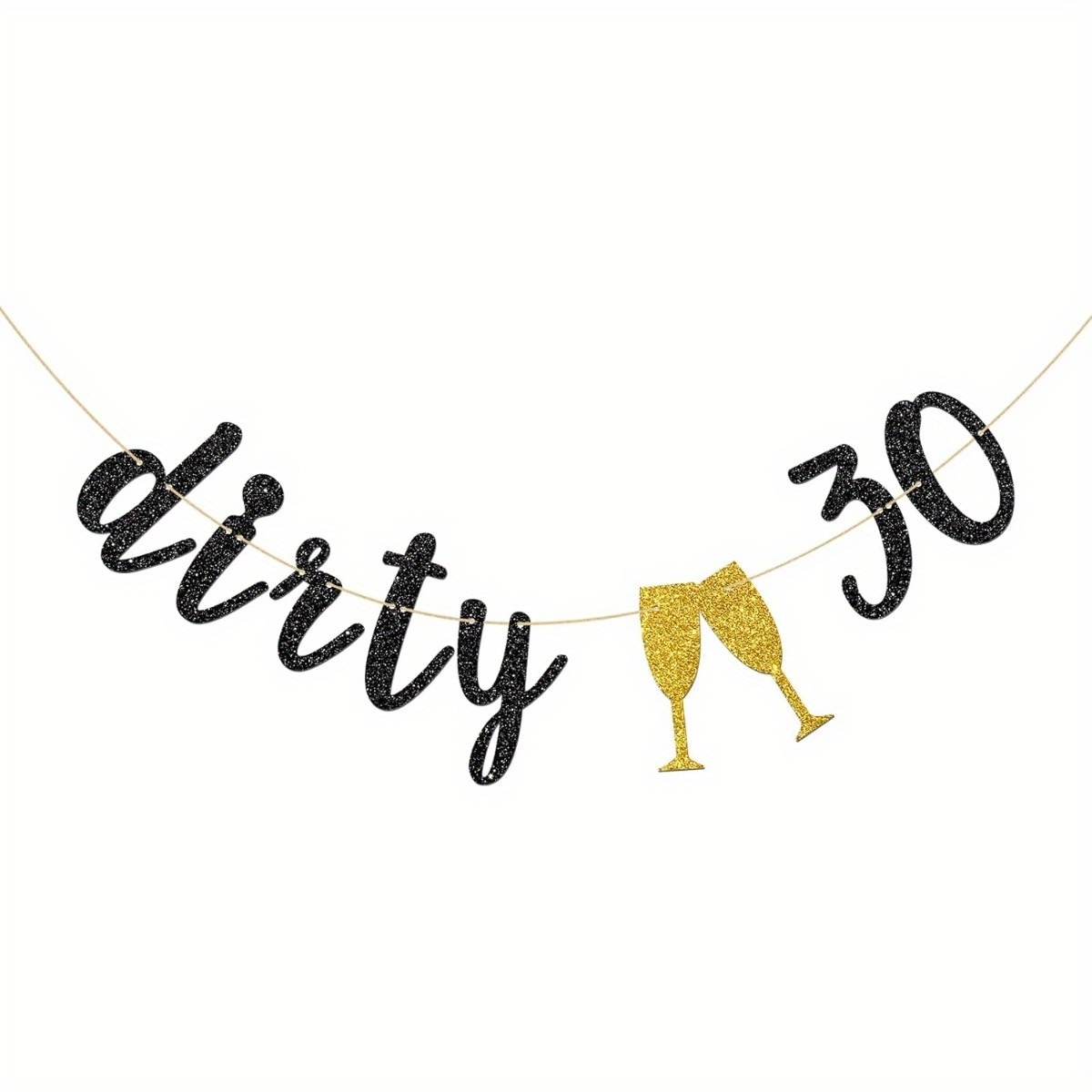 Image of Black Glitter Dirty 30 Banner - Happy 30th Birthday Banner - Happy 30th Anniversary Party Decorations Supplies
