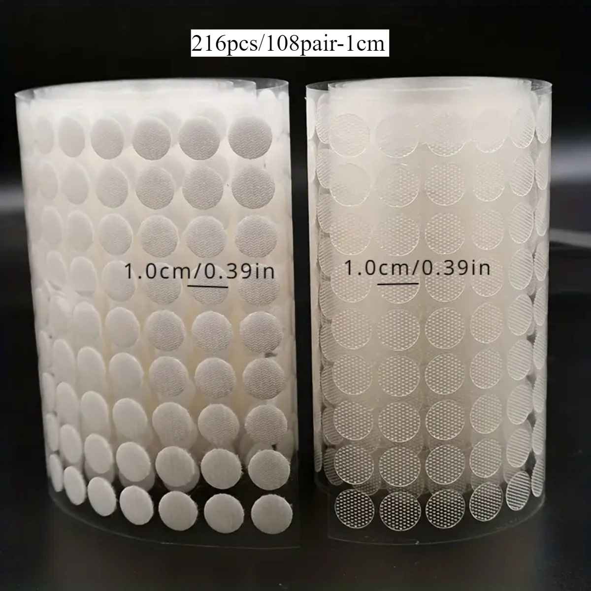 Diameter 1cm/ 0.39inch, 1.5cm/ 0.59inch, 2cm/ 0.78inch Hook Surface Transparent Dot White Adhesive Hook And Loop Strong Adhesive Disc Is Very Suitable For Double-sided Adhesive