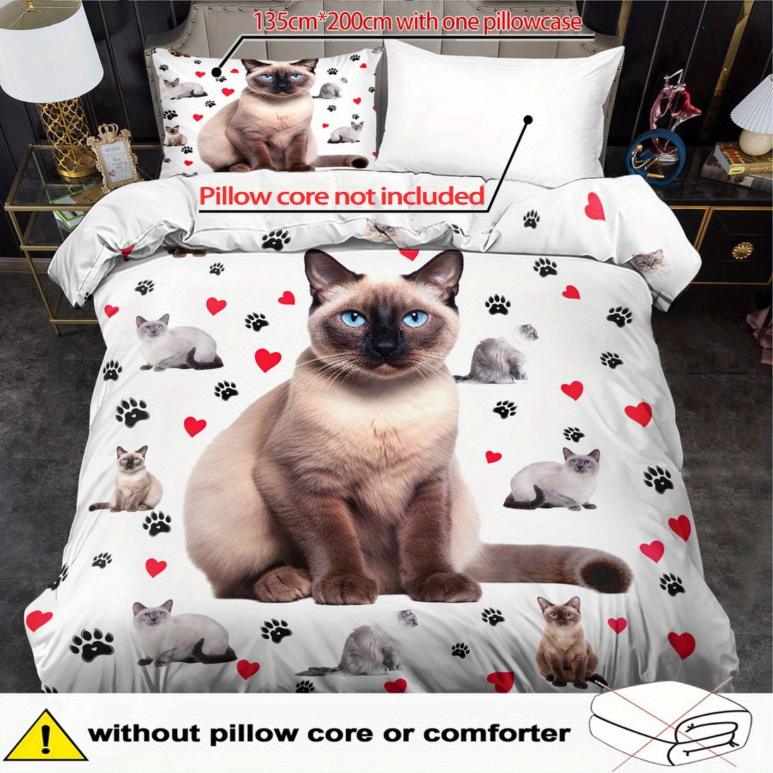 TEMU 2/ 3pcs Quilt Cover Set, Cartoon Animals Cat Print Duvet Cover Set, King Bedding, Polyester Machine Washable, Quilt Decoration, Bedroom ,