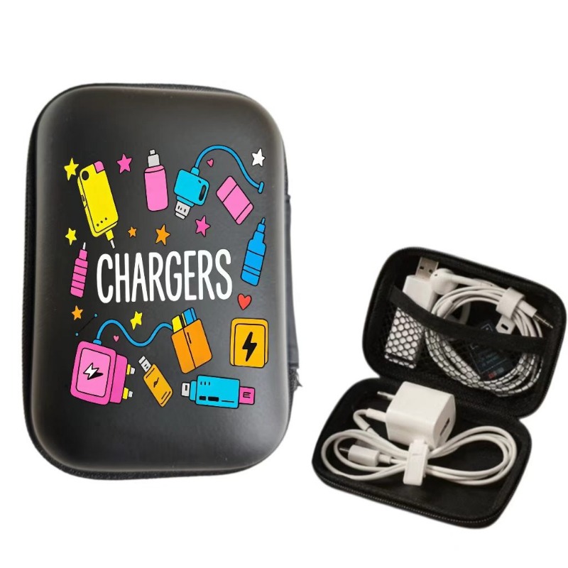 TEMU Sac de rangement pour bagages - Pochette de rangement à coque rigide avec motif de chargeur coloré pour appareils électroniques, un organisateur