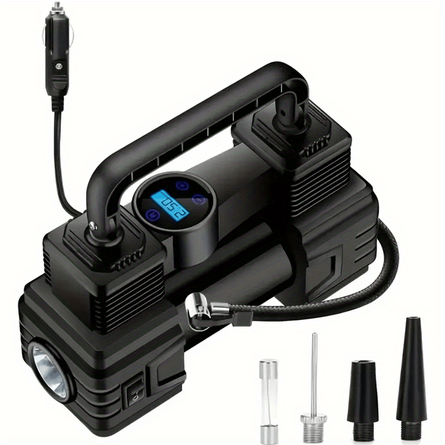 TEMU Portable Tire Inflator With Digital Display - 12 Volt Air Compressor To 150 Psi With Led Emergency Light For Cars, Motorcycles, Bicycles And
