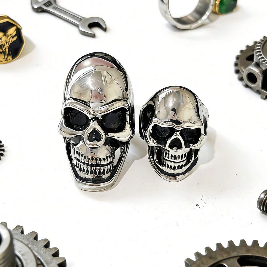 Vintage Gothic Skull Stainless Steel Ring, Halloween Style
