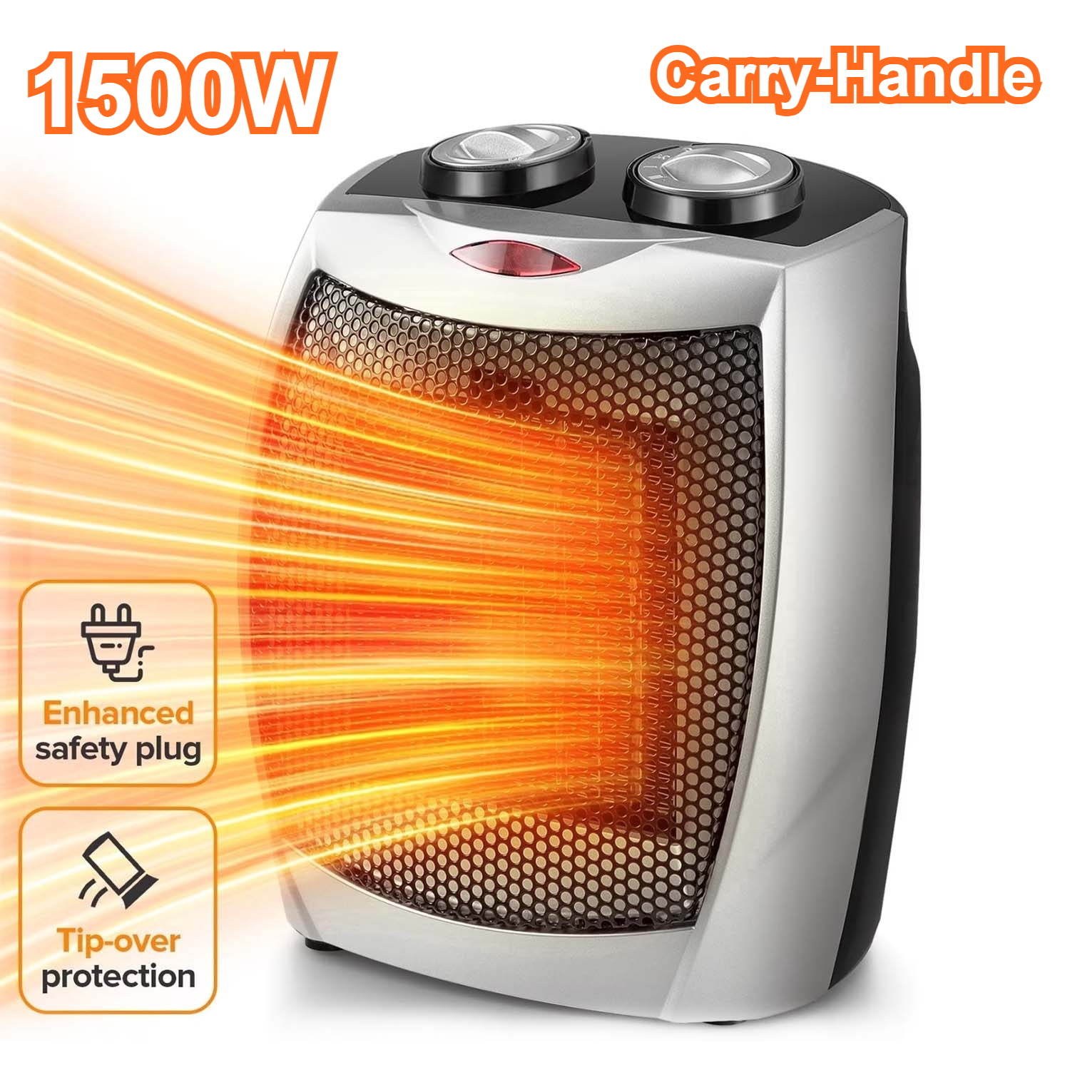 TEMU Compact Portable Ceramic Heater With Fast Ptc Heating Suitable For , 1500w/1200w Electric Space Heater, Adjustable Thermostat, & Tip-over
