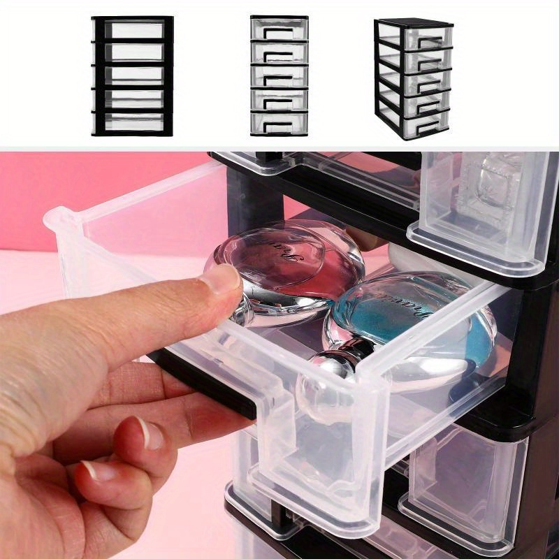5-Tier Black Transparent Plastic Storage Cabinet with Drawers