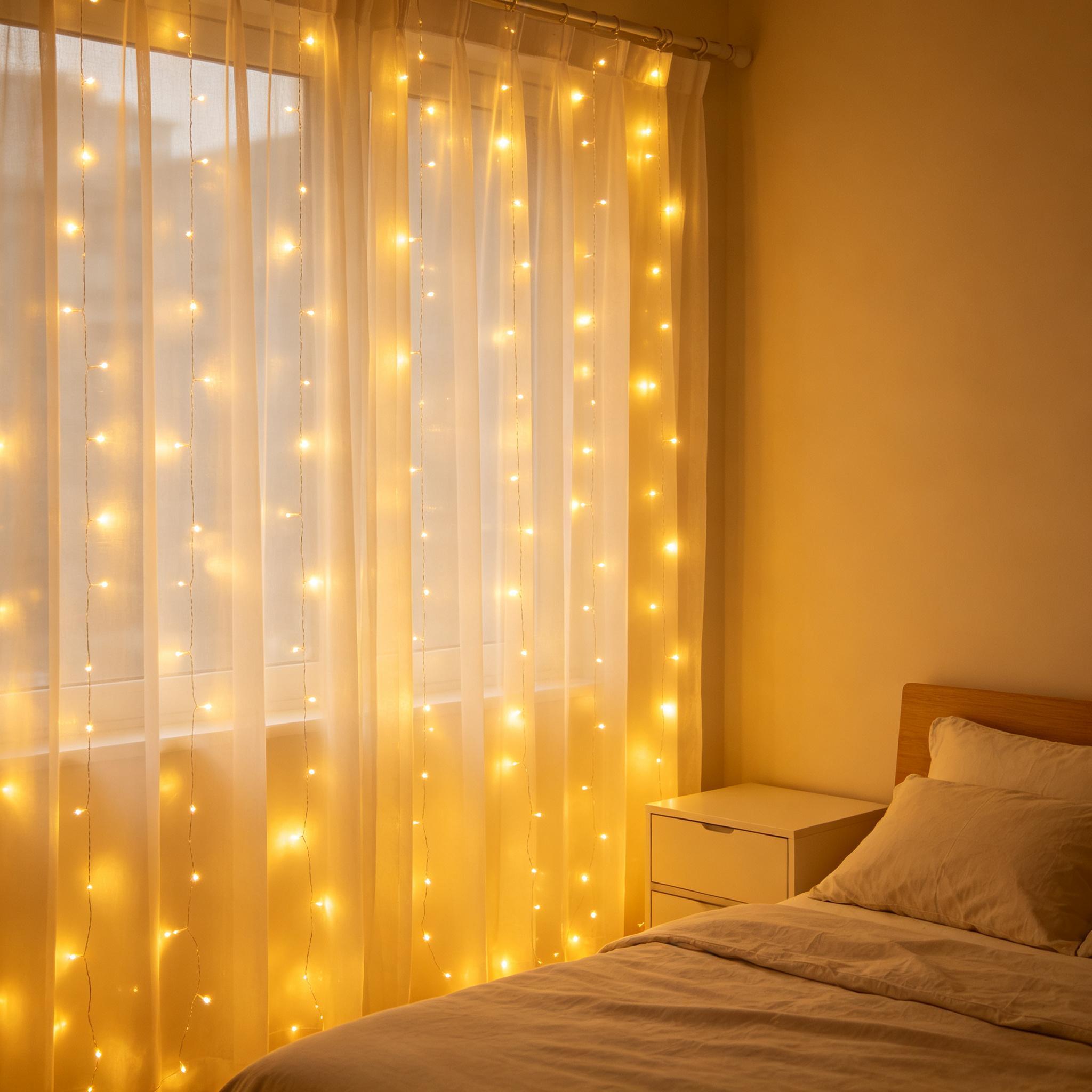TEMU Guirlande Lumineuse pour Rideau Blanc Chaud 1m 100LED 2m 200LED 300LED Alimentée par USB pour Chambre, Mariage, Fête, Décoration Murale