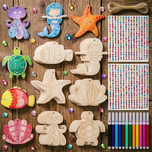 ocean themed fine motor kit 39pcs for preschool 24 sea creature cutouts 12 markers free stickers and hanging cord supports and sensory exploration cpsia
