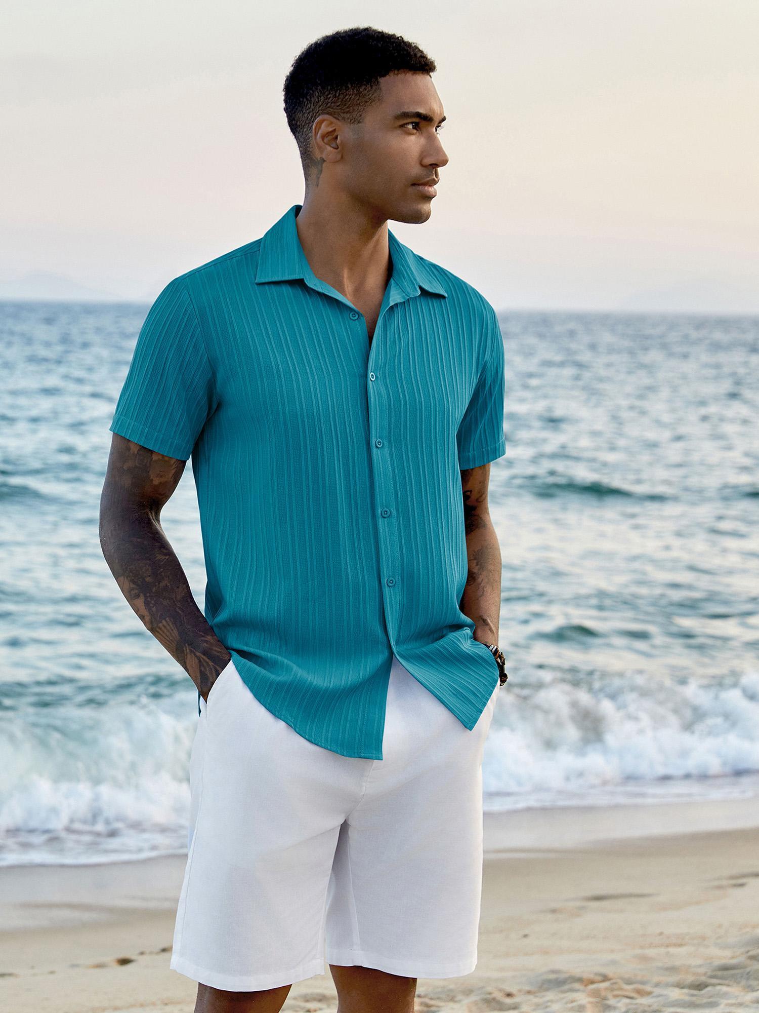 mens beach dress shirt Men's Henley Lace Up Beach Shirt Short Sleeve XX-Large / NATURAL