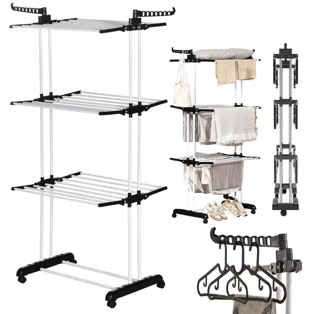 Extendable Tower Clothes Drying Rack With 4 Tiers, Foldable Wings, And Wheels, Suitable For Indoor And Outdoor Drying, Measuring 73 X 45.5 X 177 Cm, Drying Racks