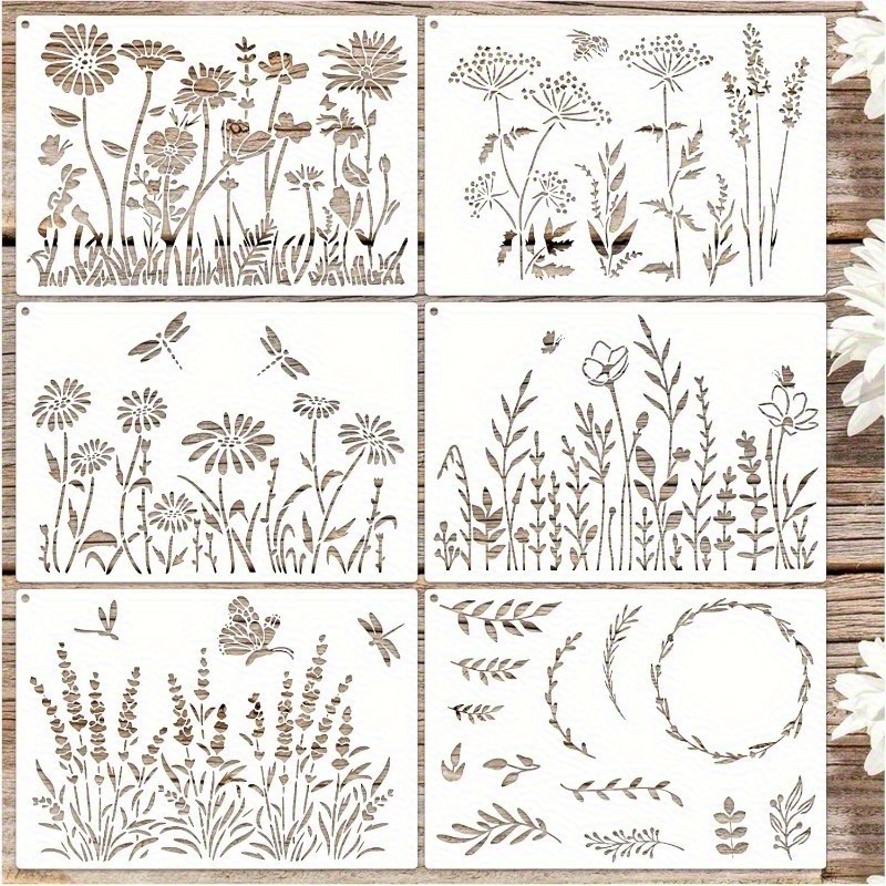 E-shop 6-teiliges großes Blumenschablonen-Set - für die Bemalung von Böden mit großen Bodenschablonen | Wand-Schablonen | Terrassenbeton-Schablonen |