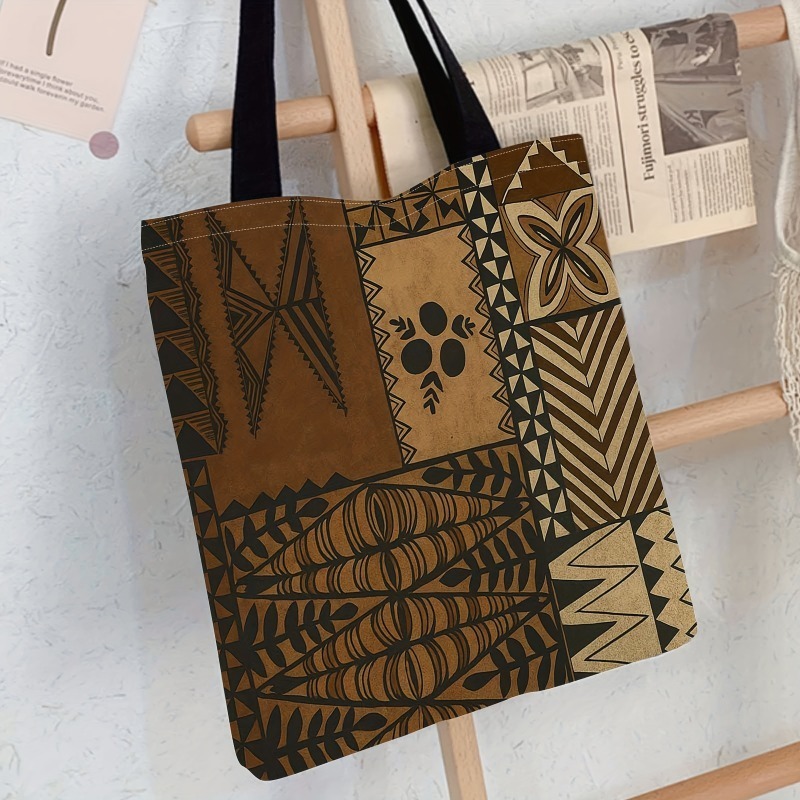TEMU Fashion Handbag 1pc - Features Cloth, , And Polynesian Art - Durable And High-quality Tote Bag, Spacious Interior, Easy To Hand Wash, Daily