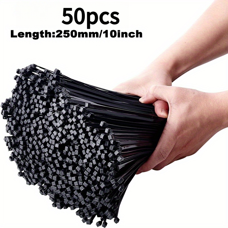 TEMU 50 Stück robuste Kabelbinder aus Nylon - Schwarz, selbstsichernd, UV-beständig, hoch- und niedrigtemperaturbeständig, verschiedene Größen