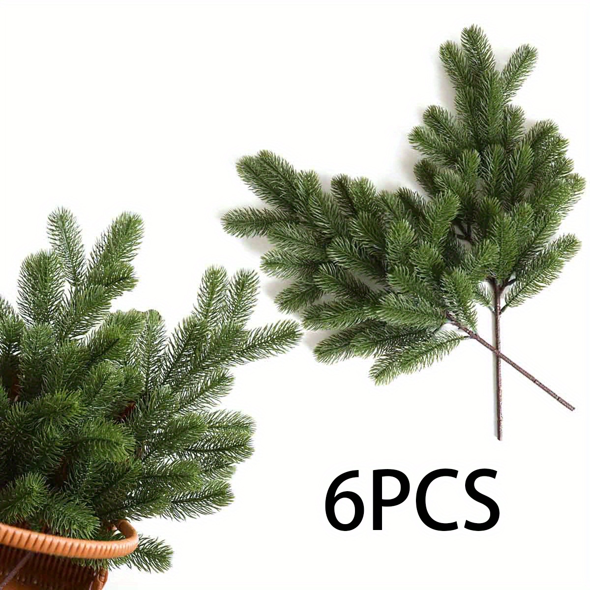Image of 6pcs Artificial Pine Branches, Christmas Tree Filler Branches, Realistic Faux Christmas Greenery Pine Picks And Stems For Christmas Decorating Crafts Vase Wreath Wreath