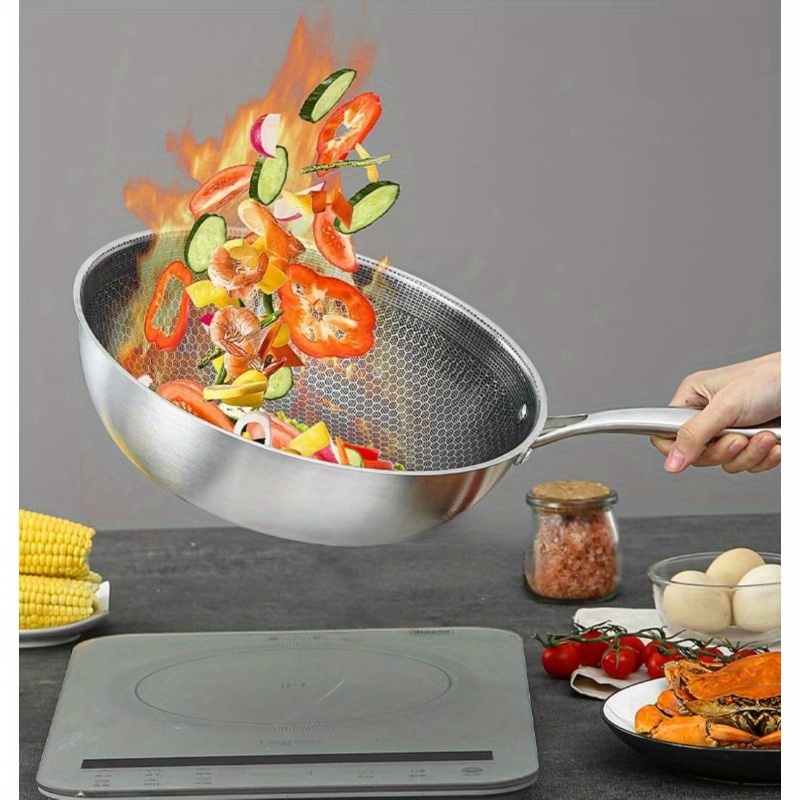 versatile stainless steel honeycomb wok with non stick coating     use compatible with induction cooktops ideal for   camping details 3