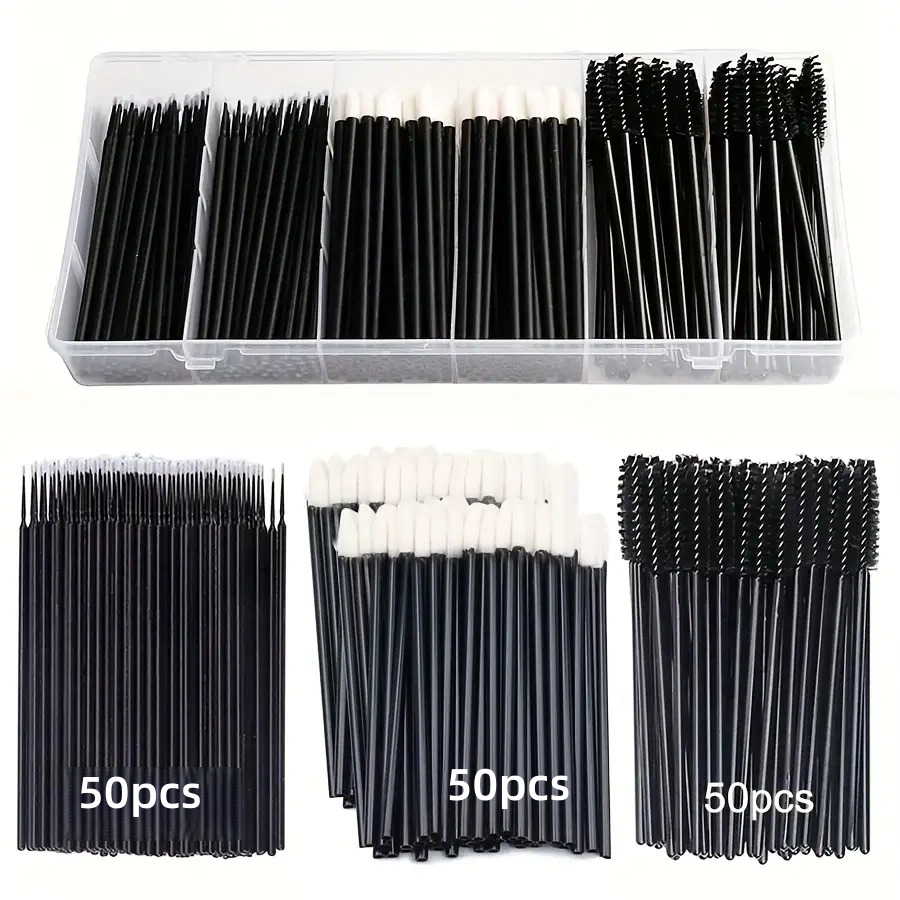 Image of Set Of 150 Makeup Tools Including Eyebrow Brushes, Mascara Wands, Lipstick Brushes, Disposable Eyeliners, Eyeshadow Applicators, And Lash Extension Tools, In A Container Box