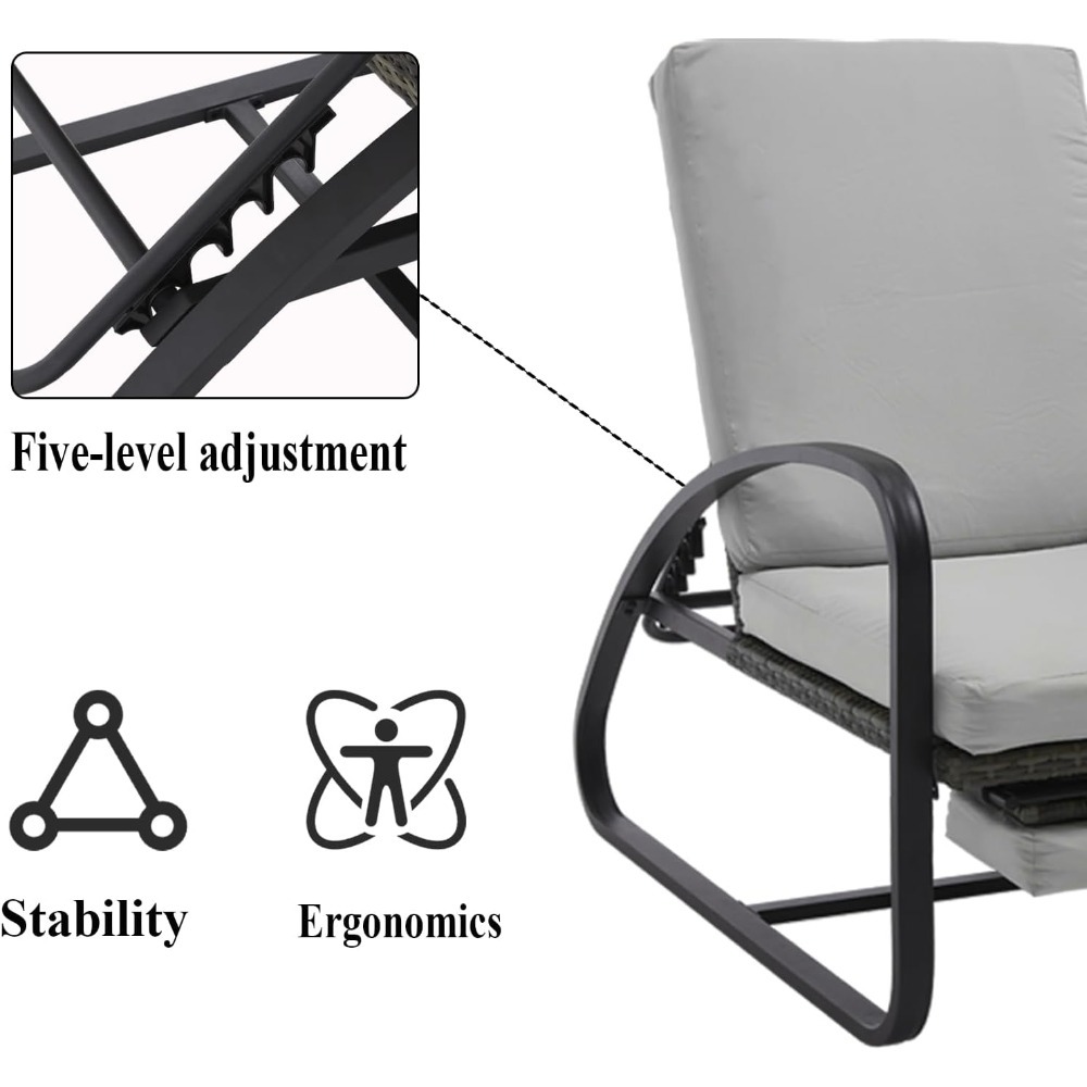 Set with Table Patio Chaise Lounge Chairs, Patio Recliner Chair, Outdoor Furniture Set 5-Position Adjustable, Outdoor, Bench for Deck, Lawn, Garden