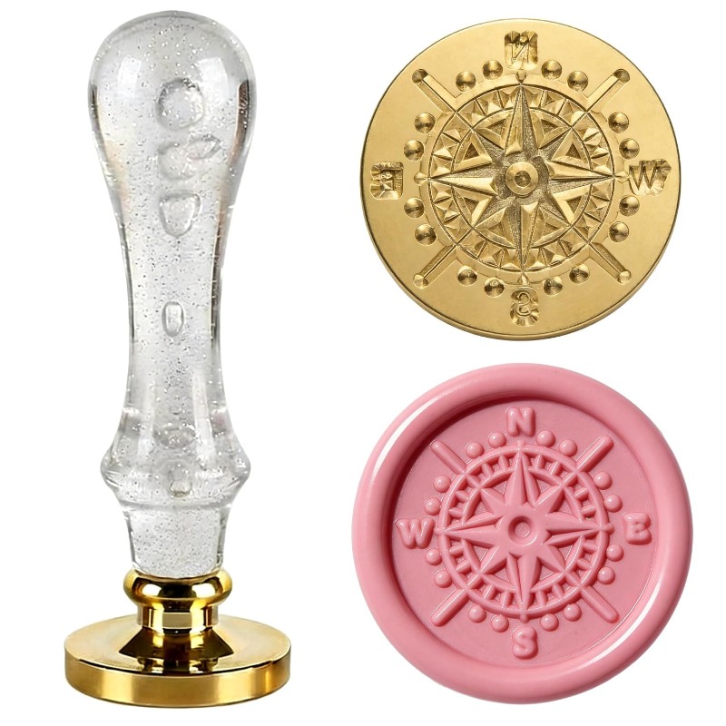 TEMU Timbro a Ceralacca Bussola, Tema Nautico; Testa in Ottone da 25mm con a per di Nozze, Biglietti di Compleanno, Buste, Confezioni Regalo, Senza