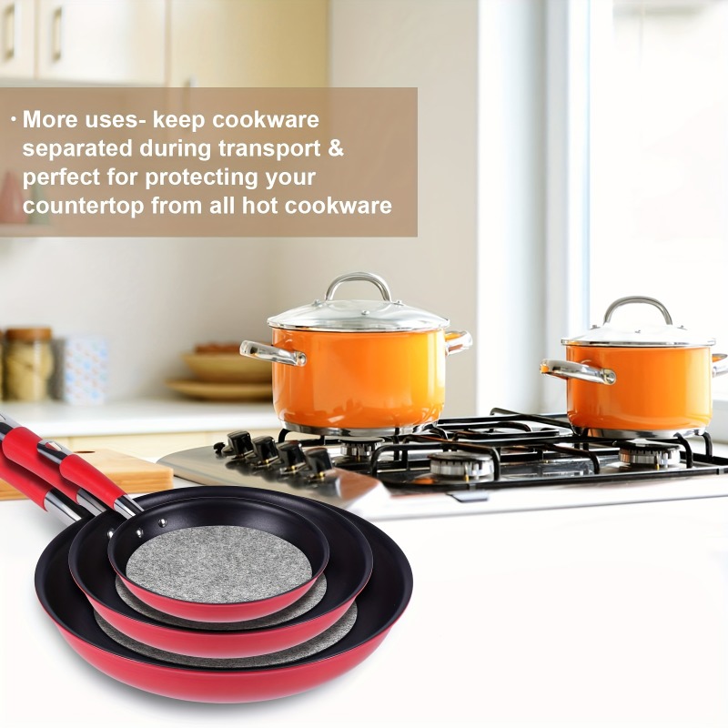 Juego de 3 piezas de ollas para salsa antiadherentes con divisor de plato de fieltro | Adecuado para revestimiento de cerámica con tapa, juego de sartén pequeña con mango aislante, olla de inducción, cuenco grueso de fieltro y almohadilla divisora absorbente para platos - Imagen 5