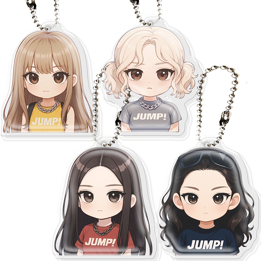 TEMU 2d Flat 4pcs Set Of Double-sided Keychains With Metal Bead Chains, Pendants, Chain Additions, Gifts, Party Keychains