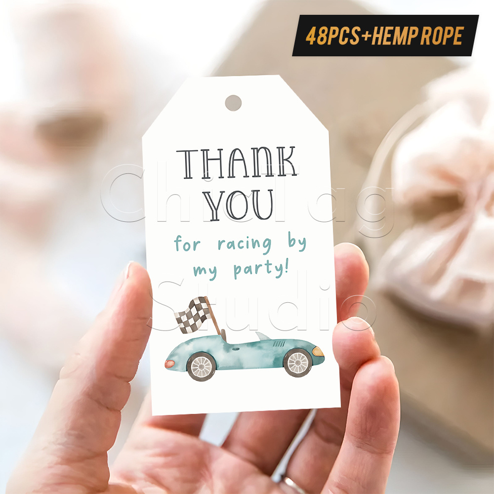 TEMU Lot de 48 étiquettes-cadeaux voiture de course avec corde de chanvre - Étiquettes de en papier multicolore adaptées aux cartes de remerciement,