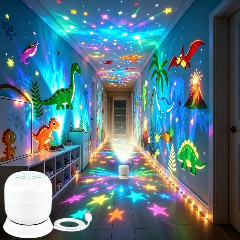 TEMU Luz Nocturna de Proyección Dinámica con Tema de Dinosaurios y Rotatoria , Lámpara de Escultura para Interiores, Estilo - Adecuada para