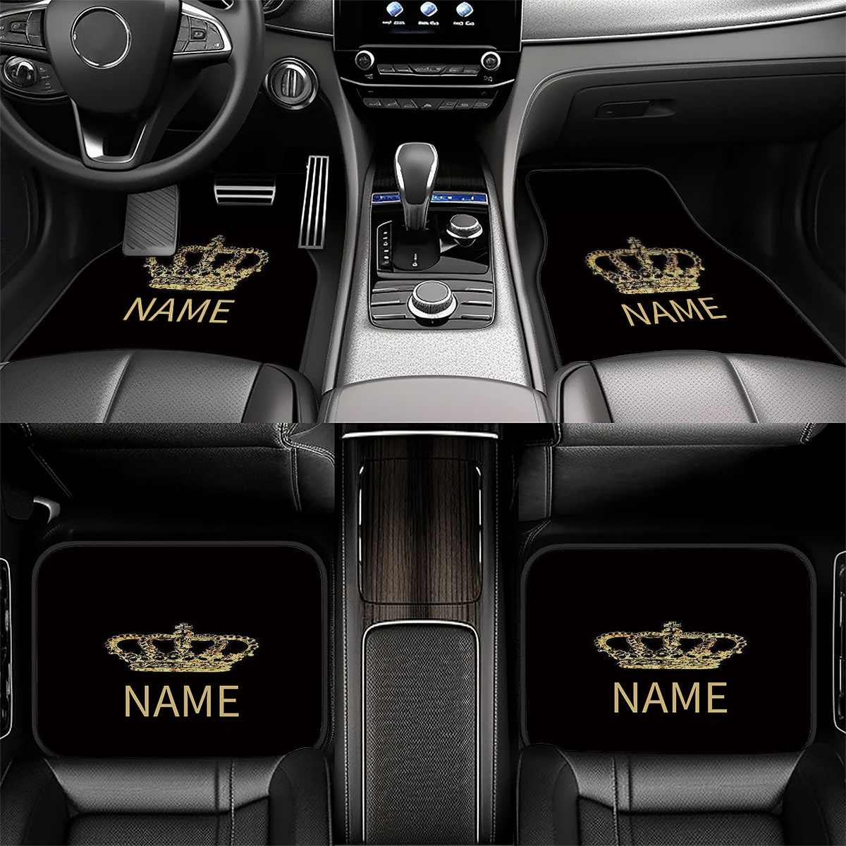 TEMU 4pcs - Customizable Name Car Floor Mats - Personalized Pattern With - Easy-to-clean Car Interior Accessory - Suitable For Cars, Trucks, And Suvs