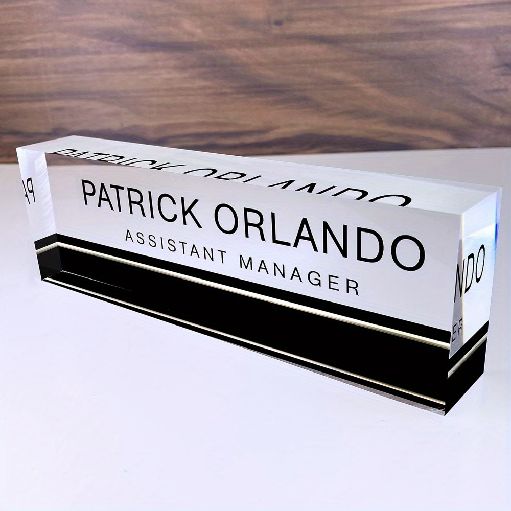 TEMU Personalized Acrylic Glass-like Office Name Plate - Custom Name & (e.g. Name, , Ceo) - Uv Printed Durable Desk Name Sign With Black Border &