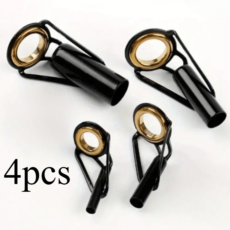 TEMU 4pcs Heavy Duty Fishing Rod Guides - Small To Large - Black With Golden Bearings, For Tip Guides, Suitable For Freshwater, Saltwater, Spinning,