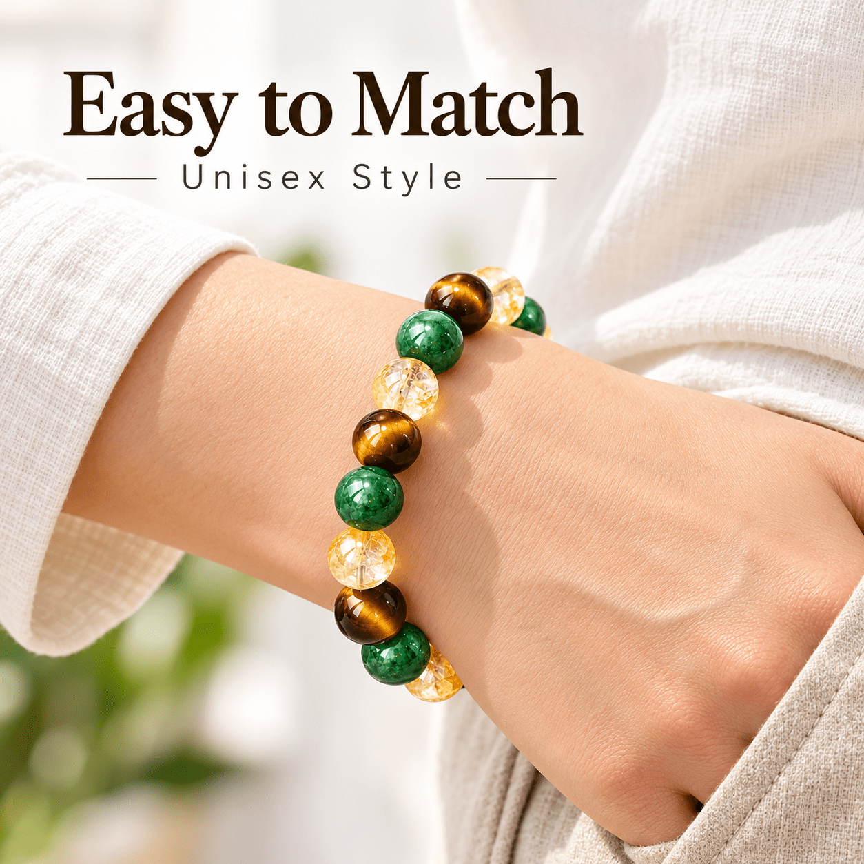 2pc Tiger Eye & Green Agate Stretch Bracelet Set