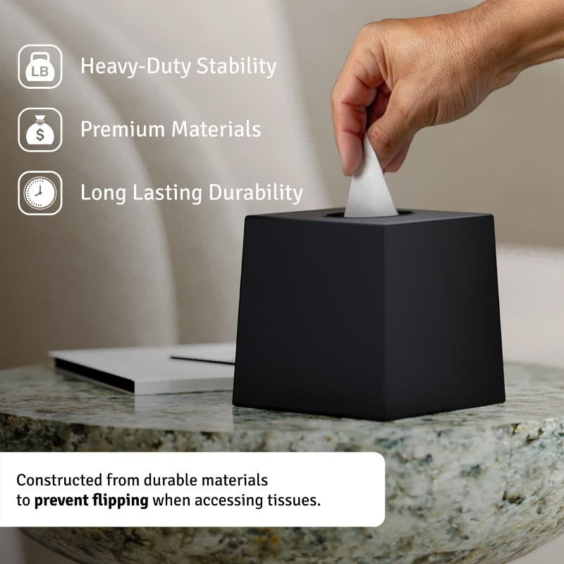 2 pack black tissue box covers modern minimalist square dispenser decorative facial tissue holder for living room office bathroom kitchen compatible with standard tissues space saving organizer 5 5x5 5x5 6in ideal for home desk or commercial use bathroom organizers and storage office accessory contemporary design   home organizers   durable plastic office workers Product details 5