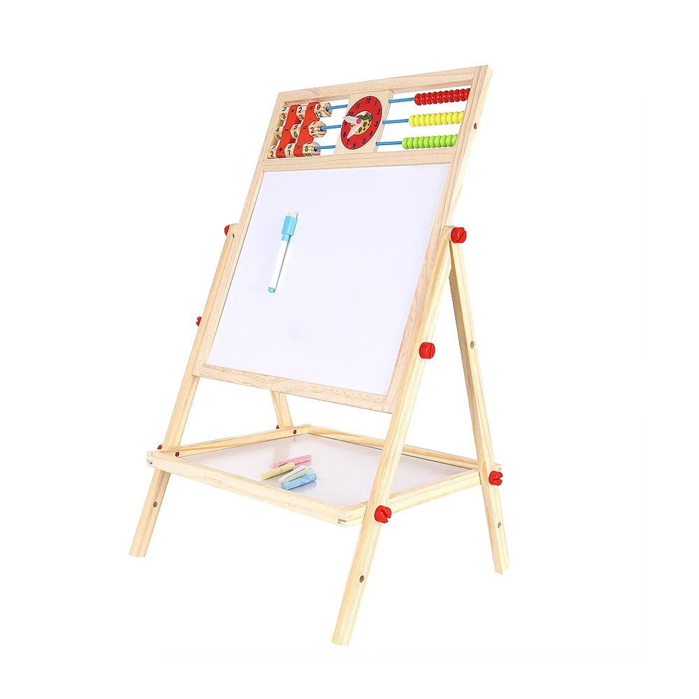 Image of Writing Desk/ Chalkboard/ Easel - Made Of Wood, With Blackboard And Whiteboard, Double-sided Board On Sides, For Study, Drawing And Writing, Chalkboard With Painting Art Supplies