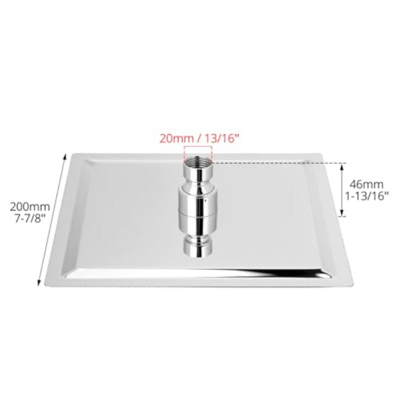 20.32 cm Ultra-Thin Square Ceiling-Mounted Rain Shower Head with Adjustable Angle