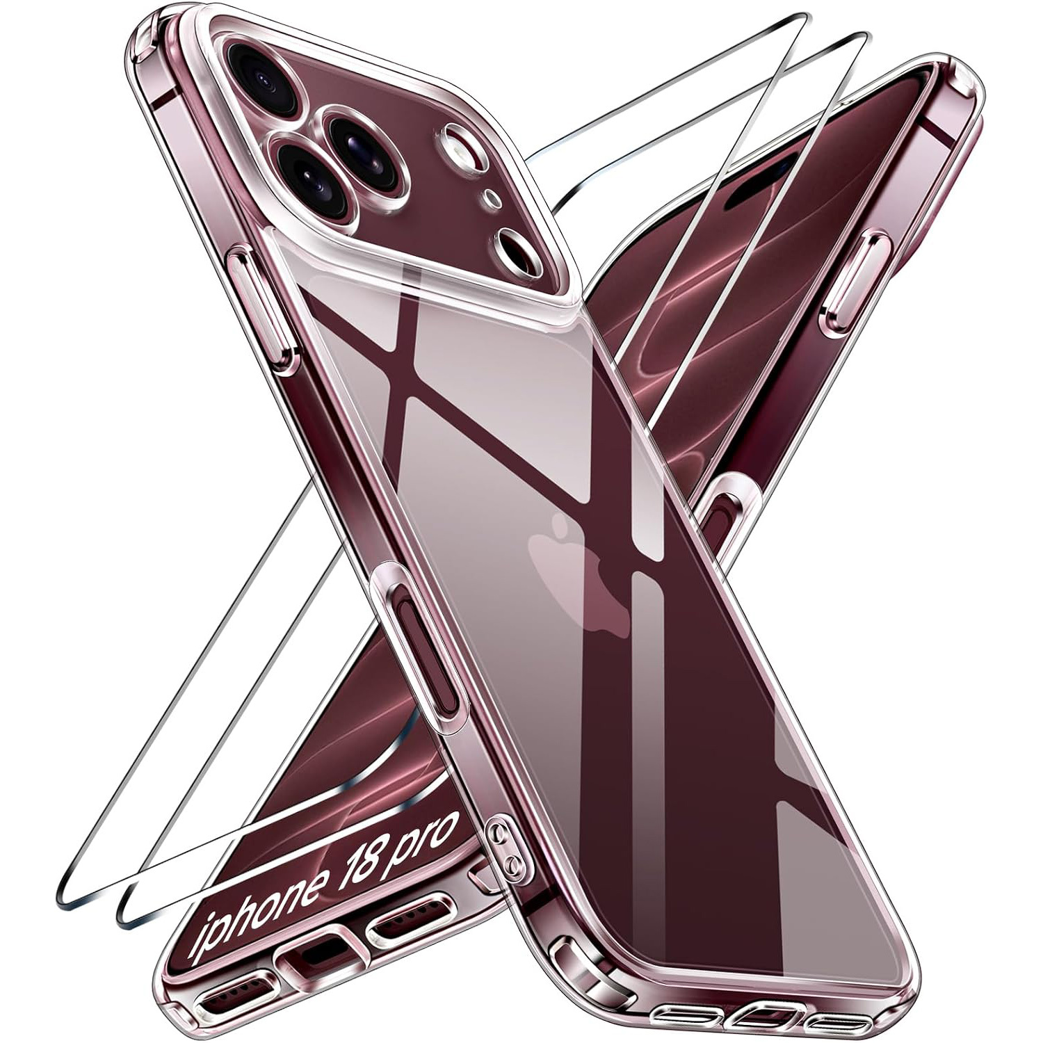 TEMU Phone Case: 3pcs [phone Case + 2 Tempered Glass] Clear Shockproof Case For Iphone 18/18 Pro/18 Pro Max/17 Air/17/16/15/14/13/12/11 Pro Max/plus,