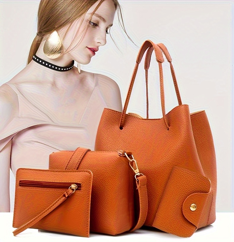 4pcs womens fashion crossbody bag set including handbag wallet card holder and bucket bag elegant shoulder backpack versatile tote with large capacity design ideal for travel work and casual use details 9