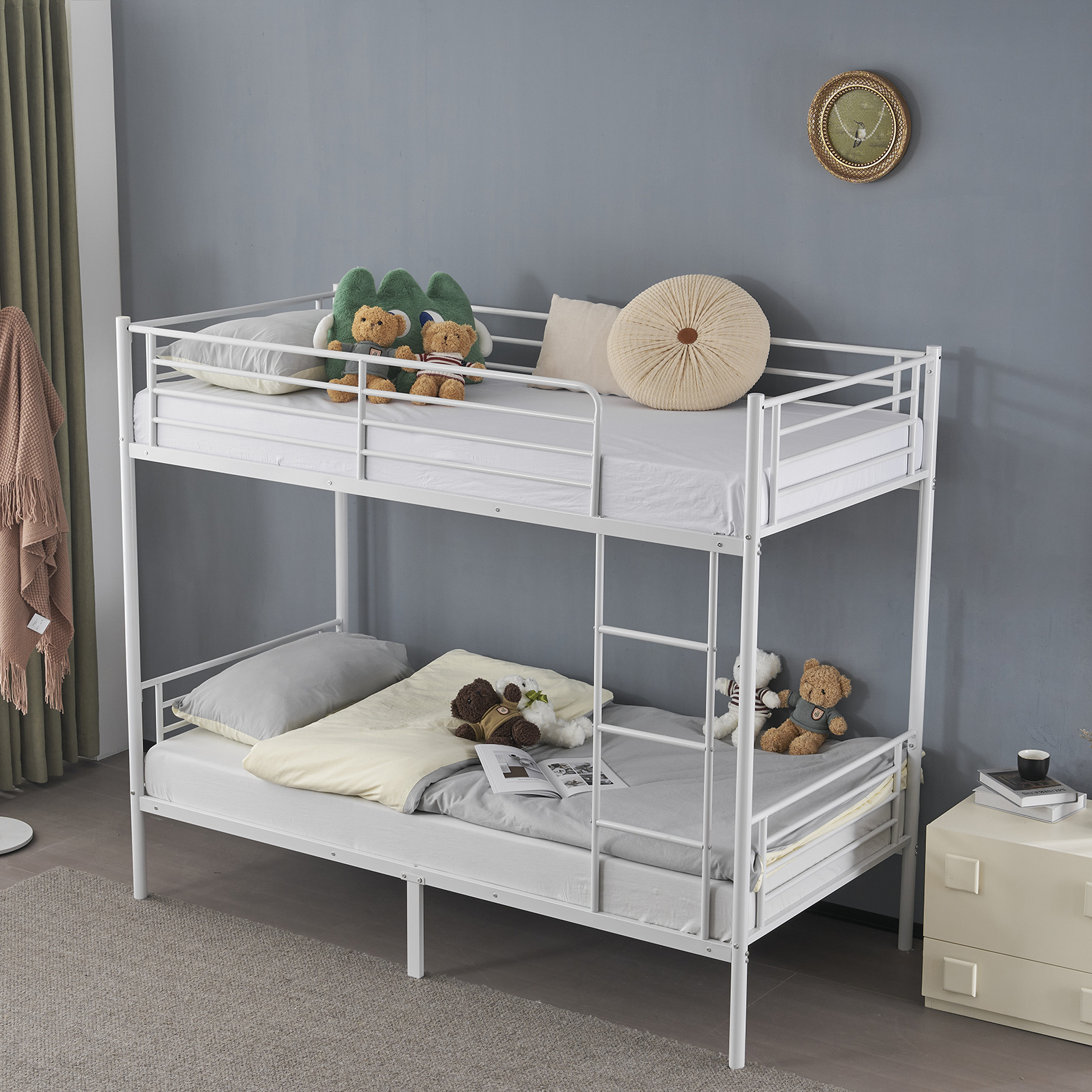 Sturdy Modern Metal Bunk Bed with Safety Ladder & Full Guardrail - Space-Saving Design, Black, 198.12x96.01x165.1 cm, 18 Slats, Upper Mattress 181.44 KG, Lower Mattress 272.16 KG, Easy Assembly, No Tools Required