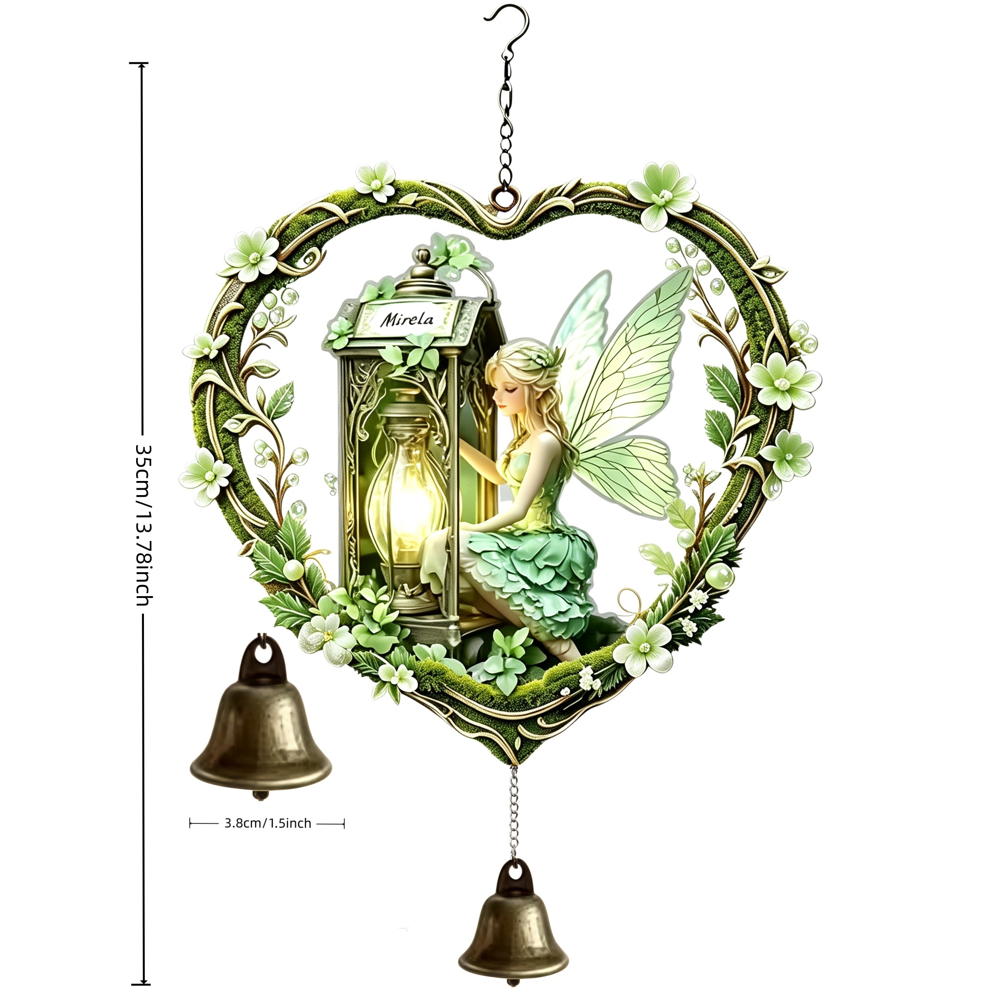 TEMU Heart Wreath Lantern Fairy Wind Chime Hanging Ornament, Suitable For Indoor Windowsills, , And Outdoor Courtyards. Swaying Transmits Warm And