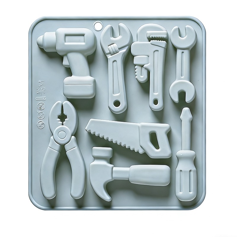 TEMU 1pc Of Industrial-style 8-cavity Silicone Mold Featuring Hardware Tool Designs Such As , Wrenches, And Pliers. Suitable For Casting, Resin,