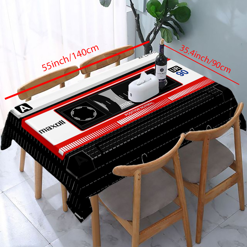 TEMU 1 pc, Nappe en polyester avec motif de cassette audio, Chemin de table pour la décoration de cuisine à domicile et fête, Décor de salle